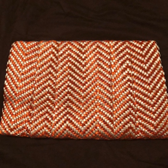 Kate Spade Orange and White Chevron Clutch
